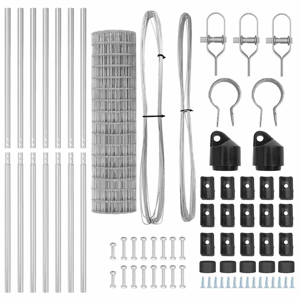 Zaun mit Pfosten Silber 1,4 x 10 m Stahl und PVC