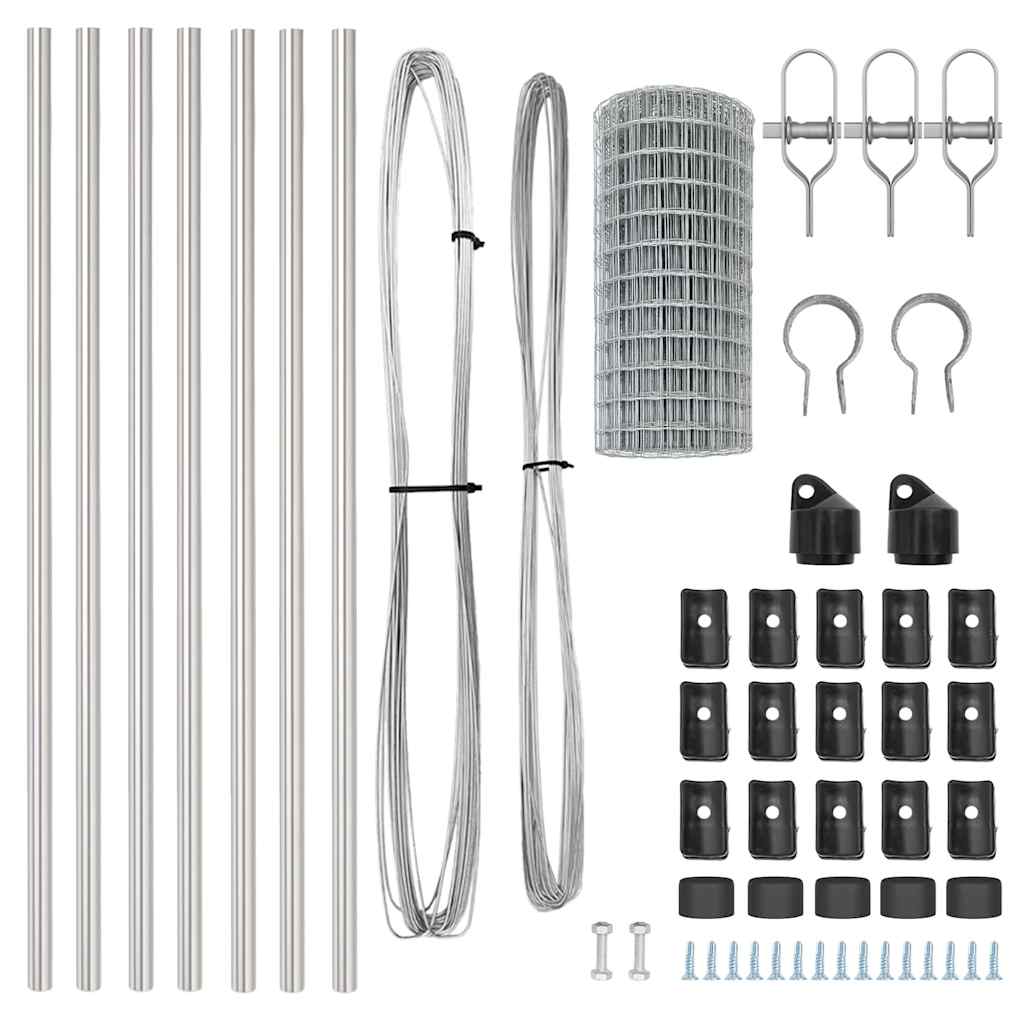 vidaXL Zaun mit Pfosten Grau 0,4 x 25 m Stahl und PVC