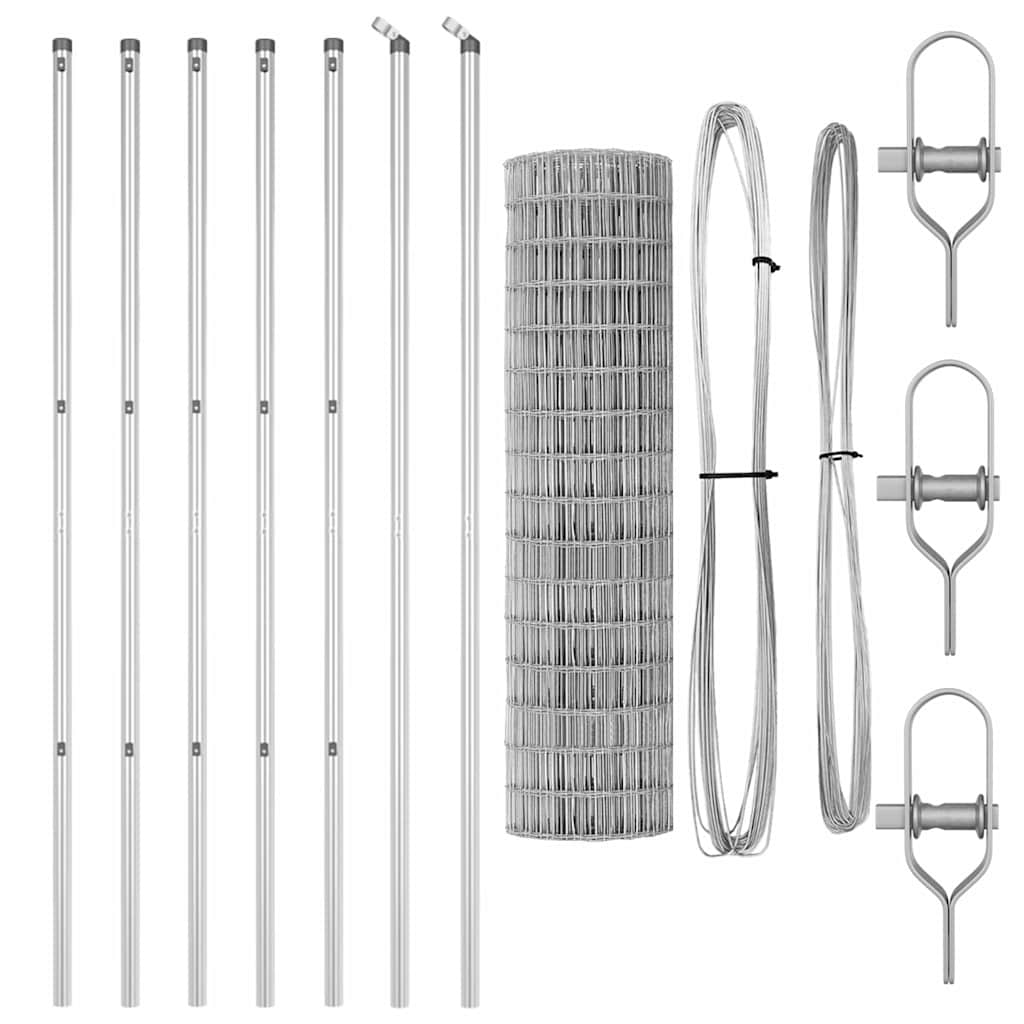 Zaun mit Pfosten Silber 1 x 25 m Stahl und PVC