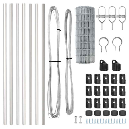 Zaun mit Pfosten Silber 0,4 x 25 m Stahl und PVC