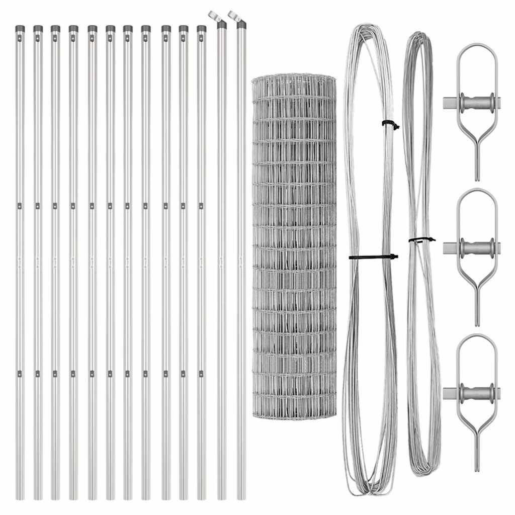 Zaun mit Pfosten Silber 1,2 x 25 m Stahl und PVC