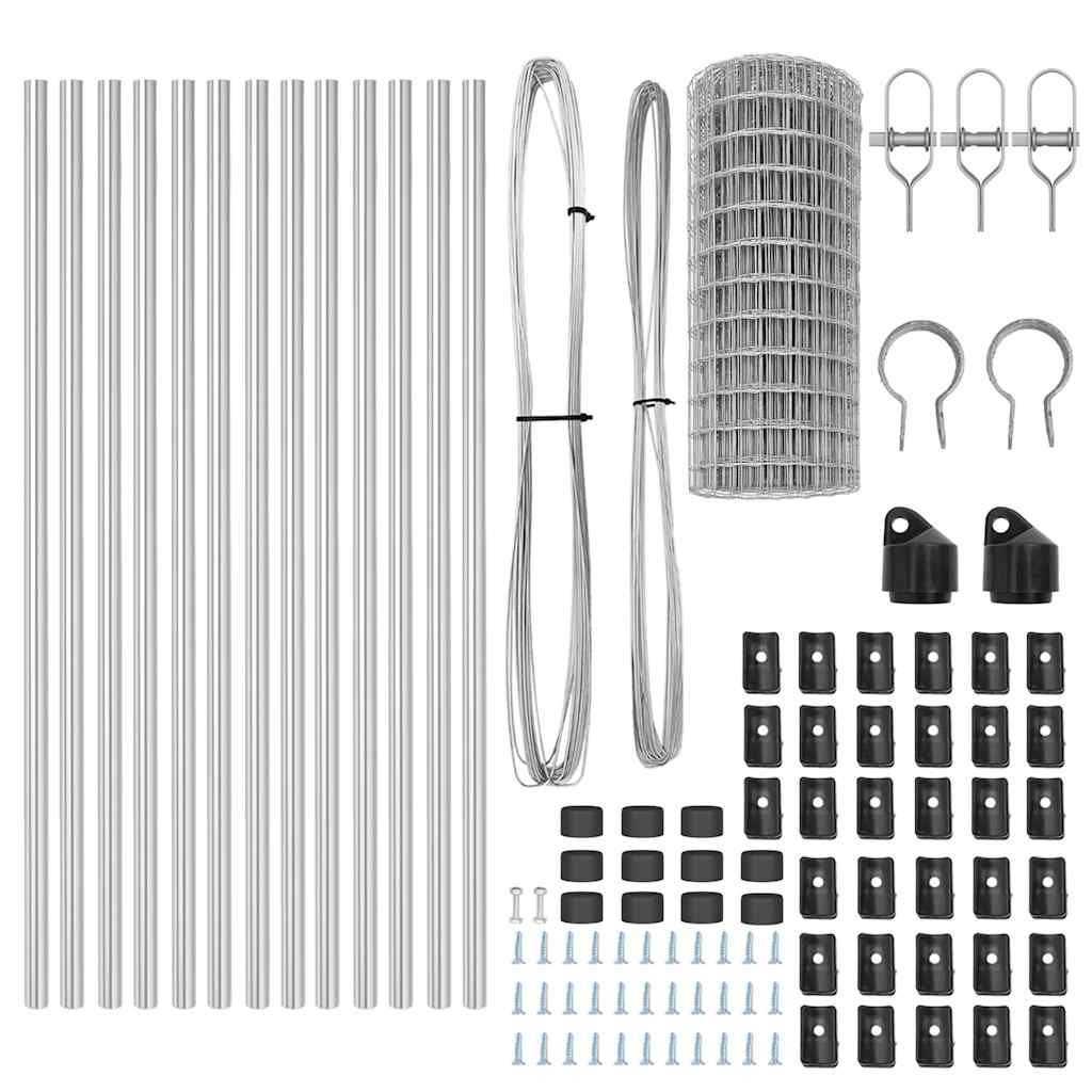 Zaun mit Pfosten Silber 0,6 x 25 m Stahl und PVC