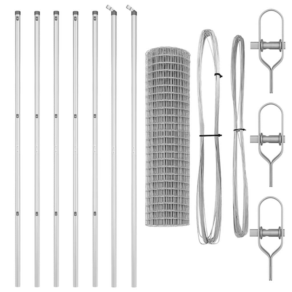 Zaun mit Pfosten Silber 1,2 x 25 m Stahl und PVC