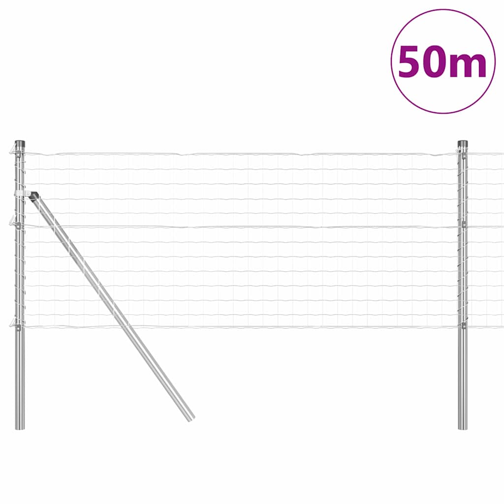 vidaXL Zaun mit Pfosten Silber 0,4 x 50 m Stahl und PVC