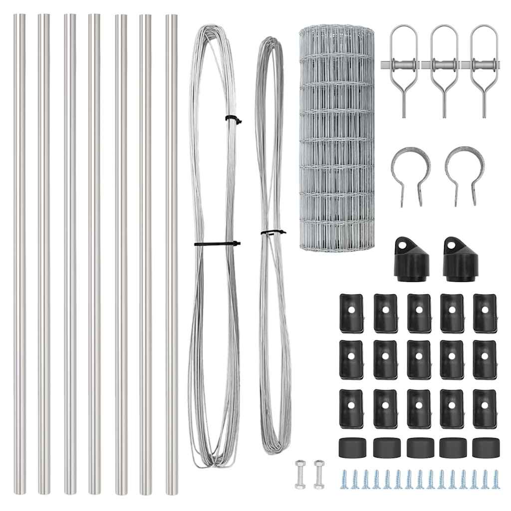 vidaXL Zaun mit Pfosten Silber 0,4 x 25 m Stahl und PVC