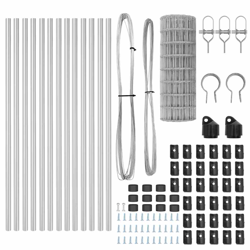 vidaXL Zaun mit Pfosten Silber 0,6 x 25 m Stahl und PVC