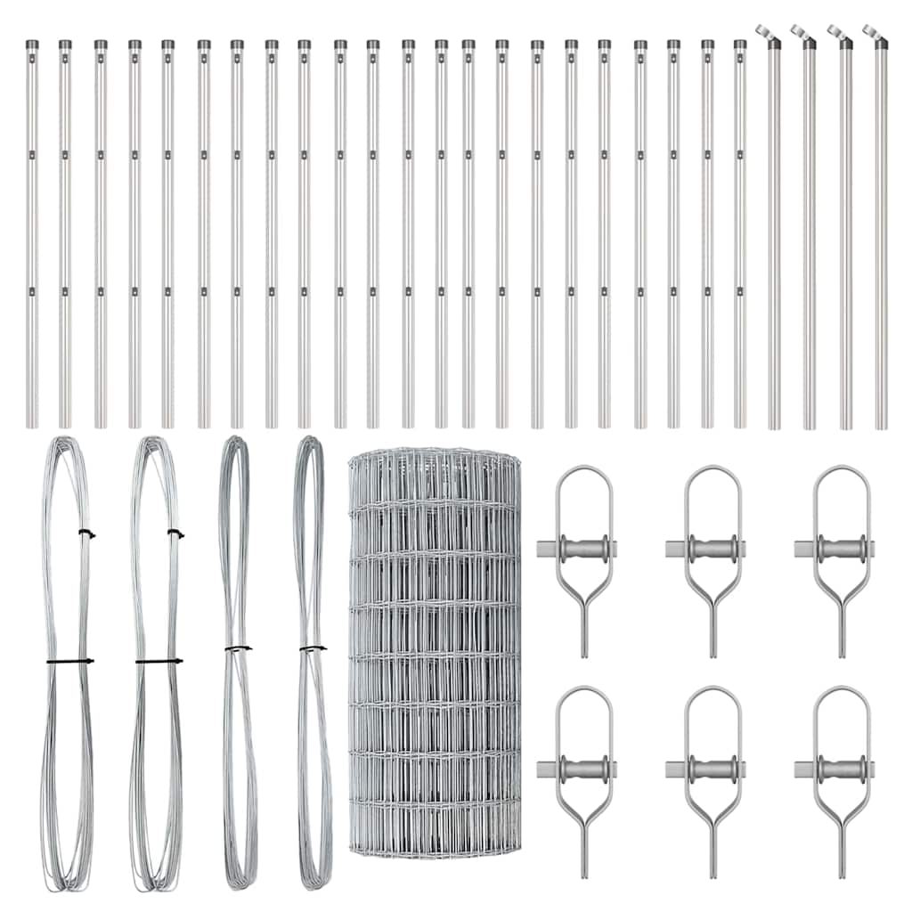 Zaun mit Pfosten Silber 0,6 x 50 m Stahl und PVC