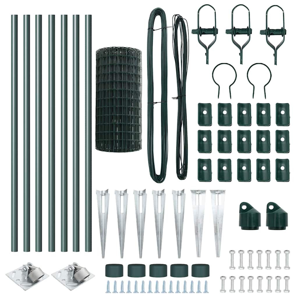 Zaun mit Pfosten Grün 0,6 x 10 m Stahl und PVC