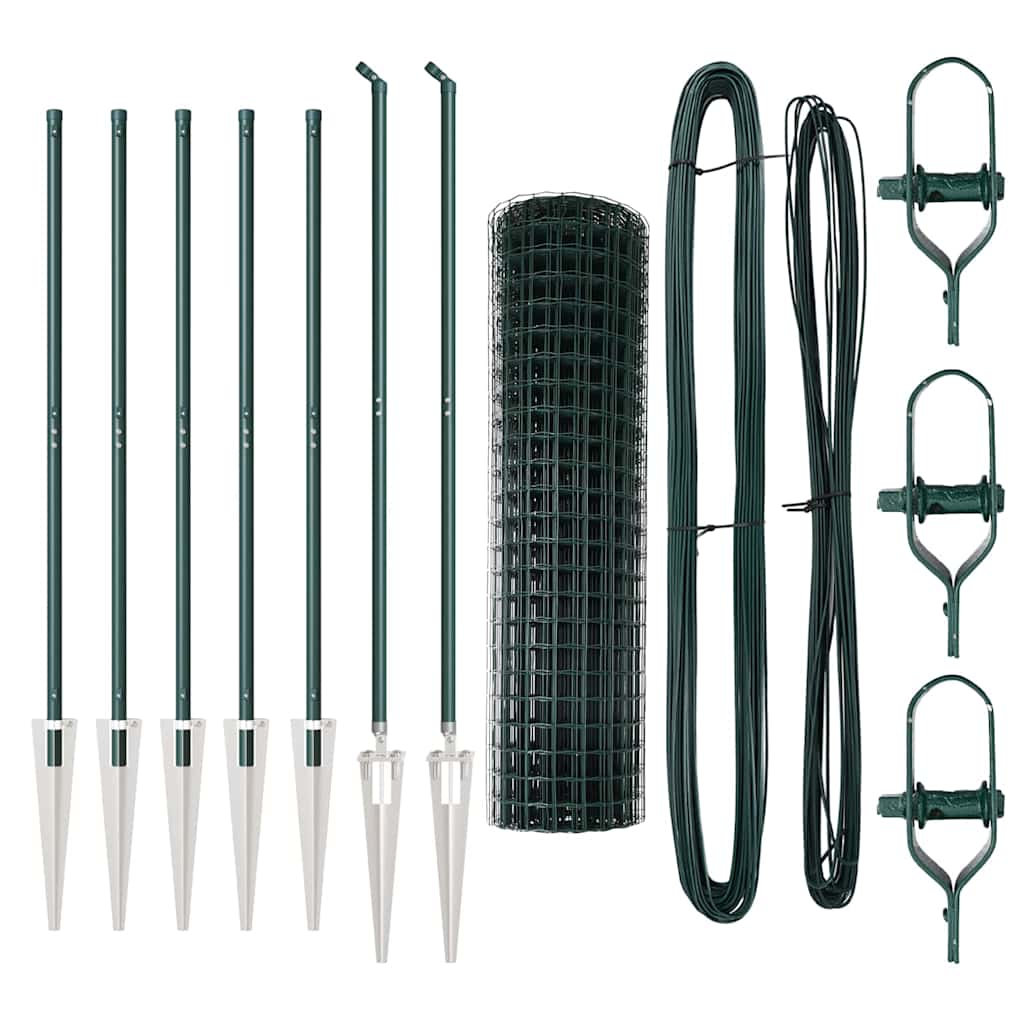 Zaun mit Pfosten Grün 1 x 10 m Stahl und PVC