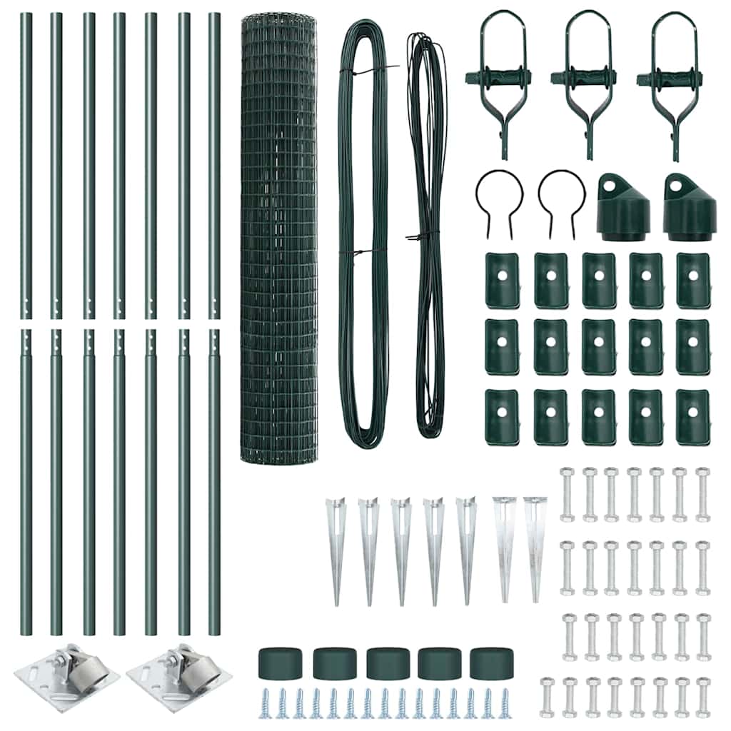 vidaXL Zaun mit Pfosten Grün 1,6 x 10 m Stahl und PVC