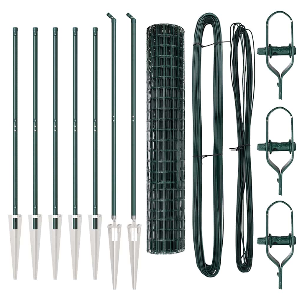 Zaun mit Pfosten Grün 1,5 x 10 m Stahl und PVC