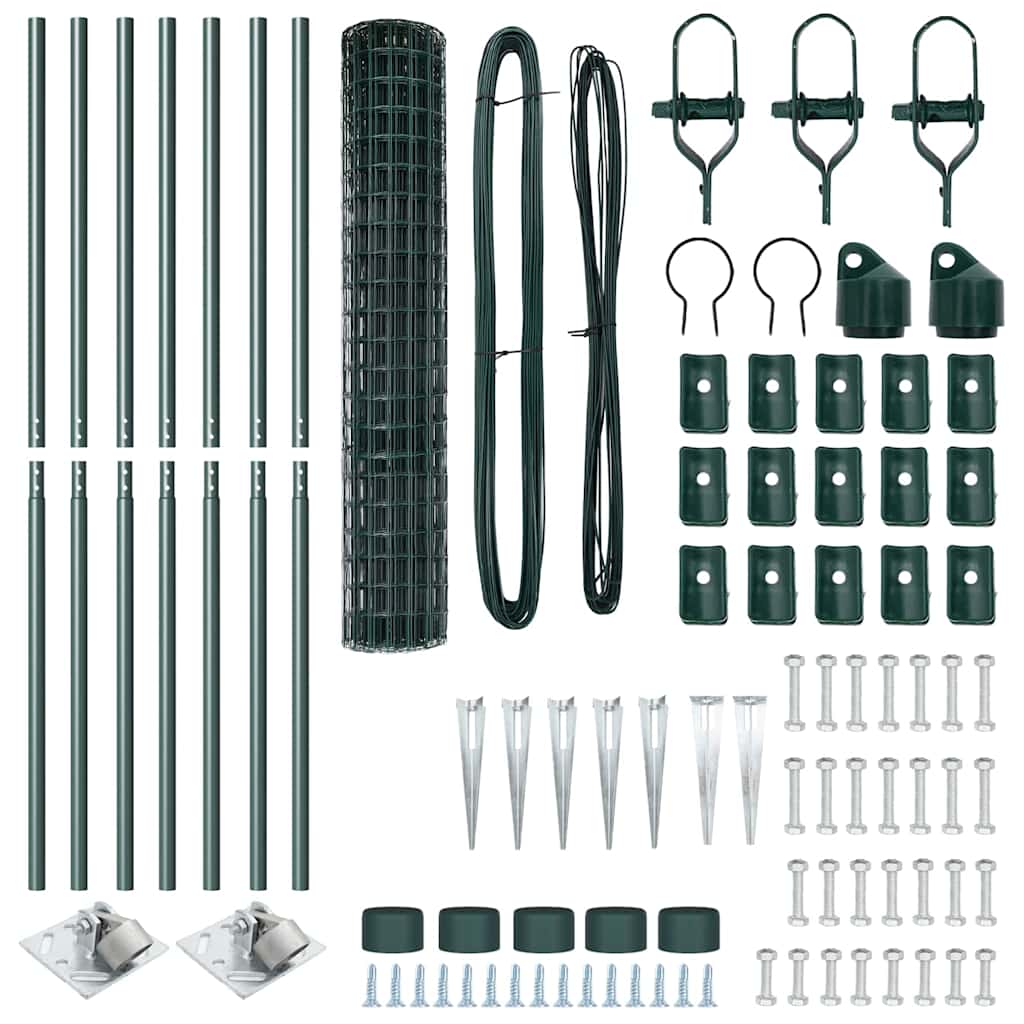 vidaXL Zaun mit Pfosten Grün 1,5 x 10 m Stahl und PVC