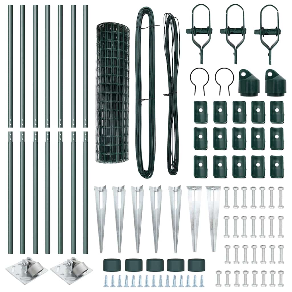 Zaun mit Pfosten Grün 1,4 x 10 m Stahl und PVC