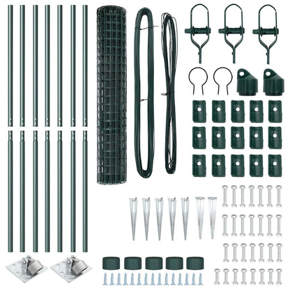 vidaXL Zaun mit Pfosten Grün 1,5 x 10 m Stahl und PVC