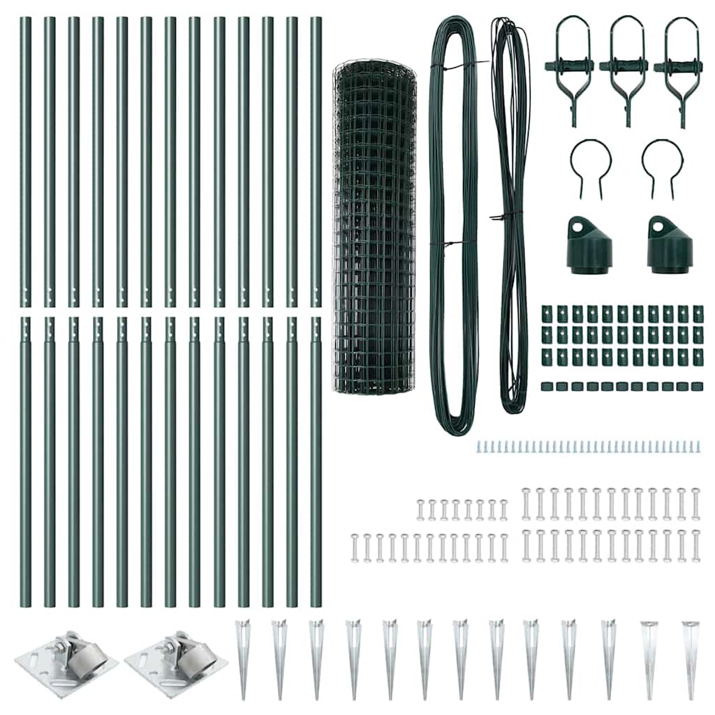 vidaXL Zaun mit Pfosten Grün 1 x 25 m Stahl und PVC
