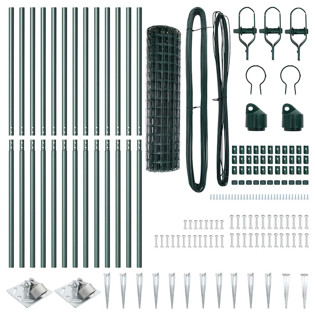 vidaXL Zaun mit Pfosten Grün 1,2 x 25 m Stahl und PVC