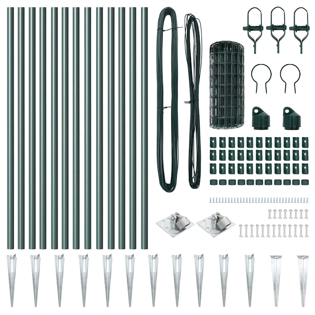 Zaun mit Pfosten Grün 0,6 x 25 m Stahl und PVC