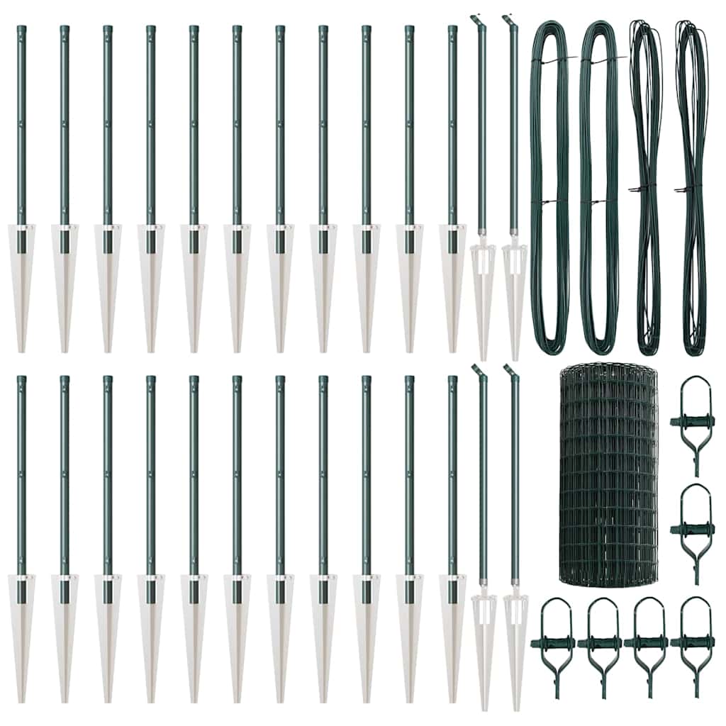 vidaXL Zaun mit Pfosten Grün 0,4 x 50 m Stahl und PVC