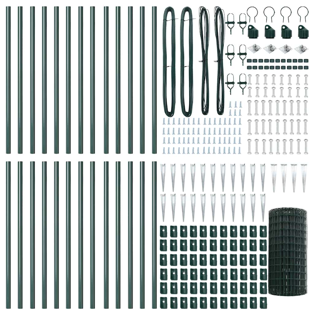 vidaXL Zaun mit Pfosten Grün 0,4 x 50 m Stahl und PVC