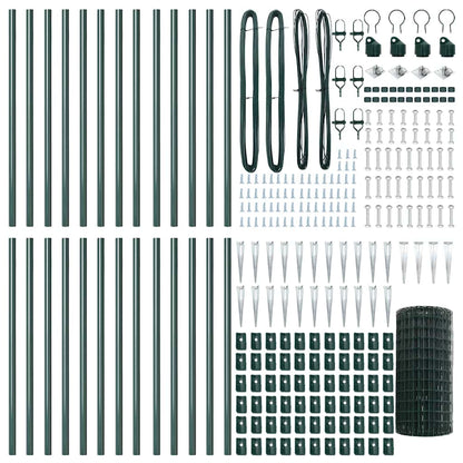 vidaXL Zaun mit Pfosten Grün 0,4 x 50 m Stahl und PVC