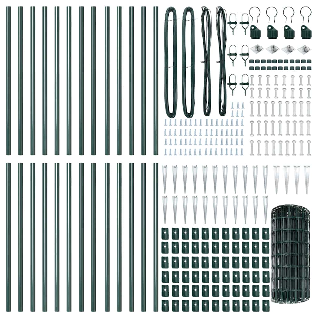 vidaXL Zaun mit Pfosten Grün 0,6 x 50 m Stahl und PVC