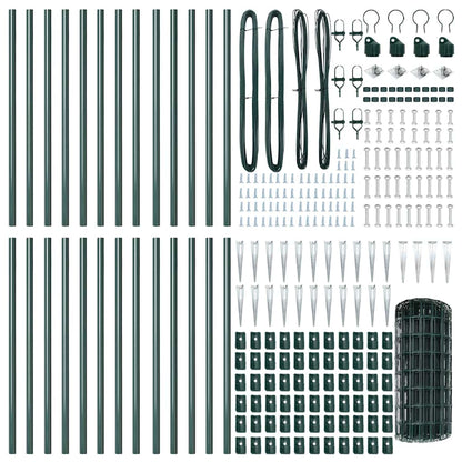 vidaXL Zaun mit Pfosten Grün 0,4 x 50 m Stahl und PVC