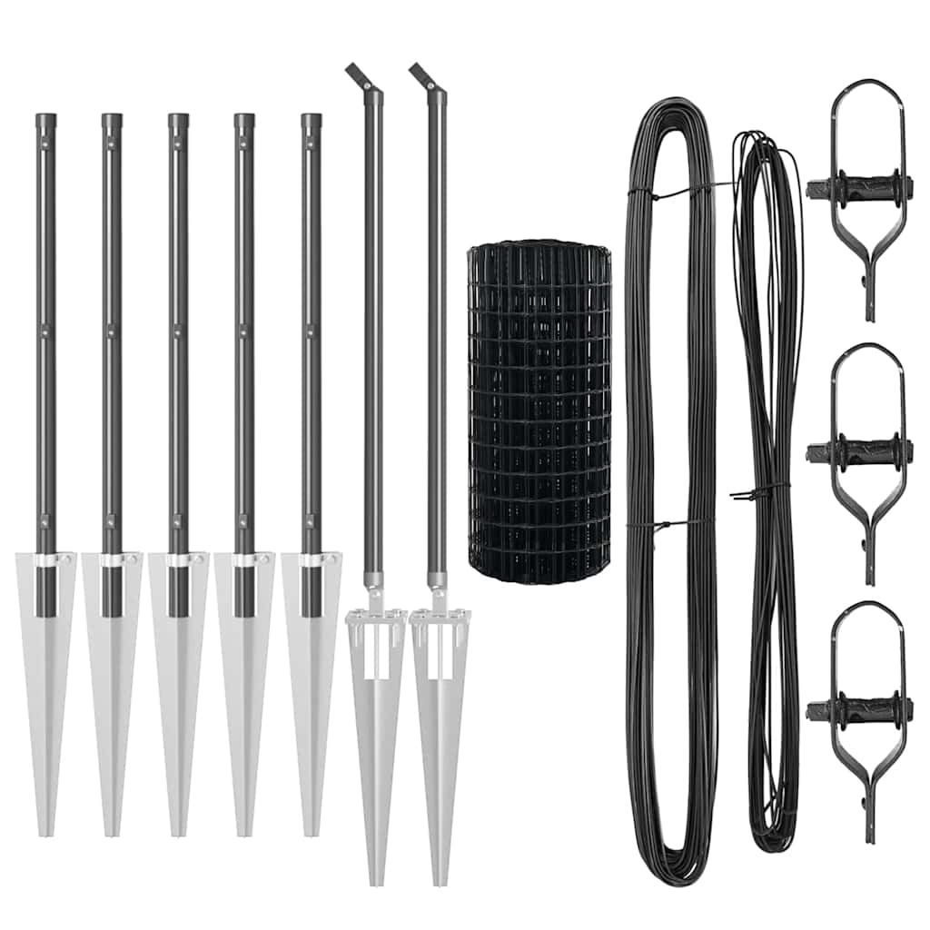 vidaXL Zaun mit Pfosten Grau 1 x 10 m Stahl und PVC