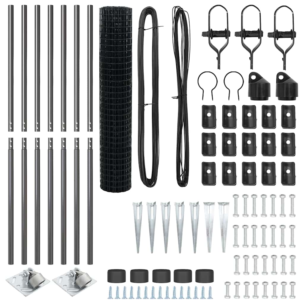 Zaun mit Pfosten Grau 1,6 x 10 m Stahl und PVC