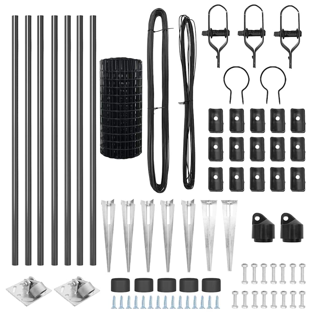 Zaun mit Pfosten Grau 0,4 x 10 m Stahl und PVC