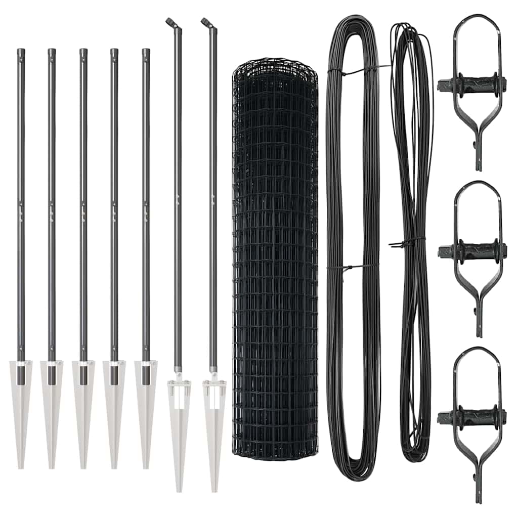 Zaun mit Pfosten Grau 1,2 x 10 m Stahl und PVC