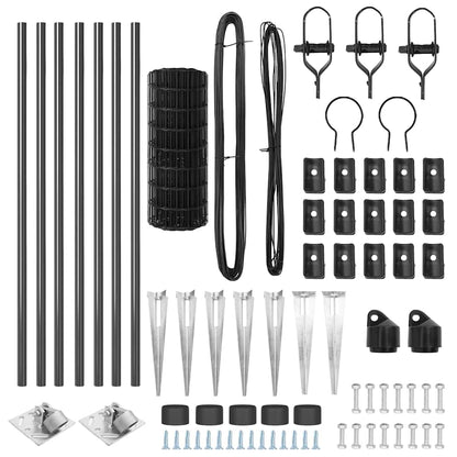 Zaun mit Pfosten Grau 1 x 10 m Stahl und PVC