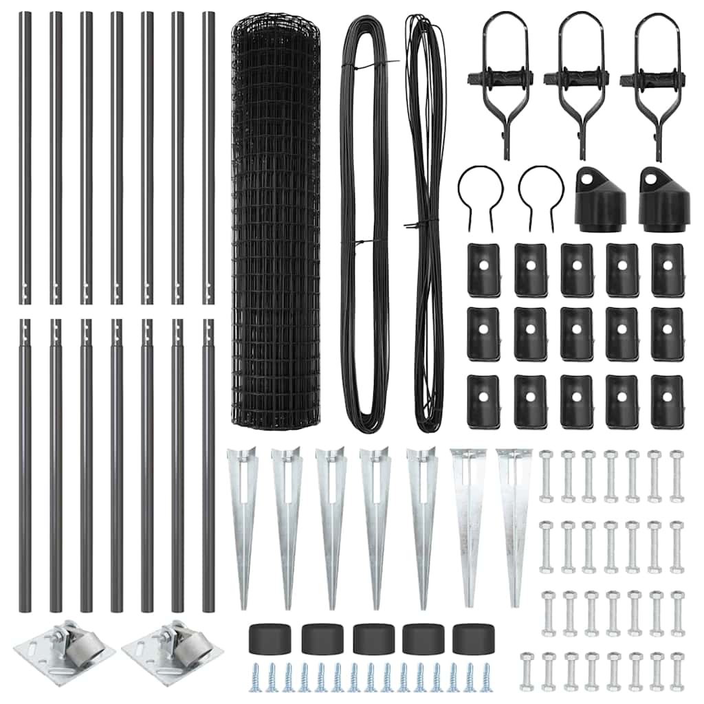 Zaun mit Pfosten Grau 1,2 x 10 m Stahl und PVC