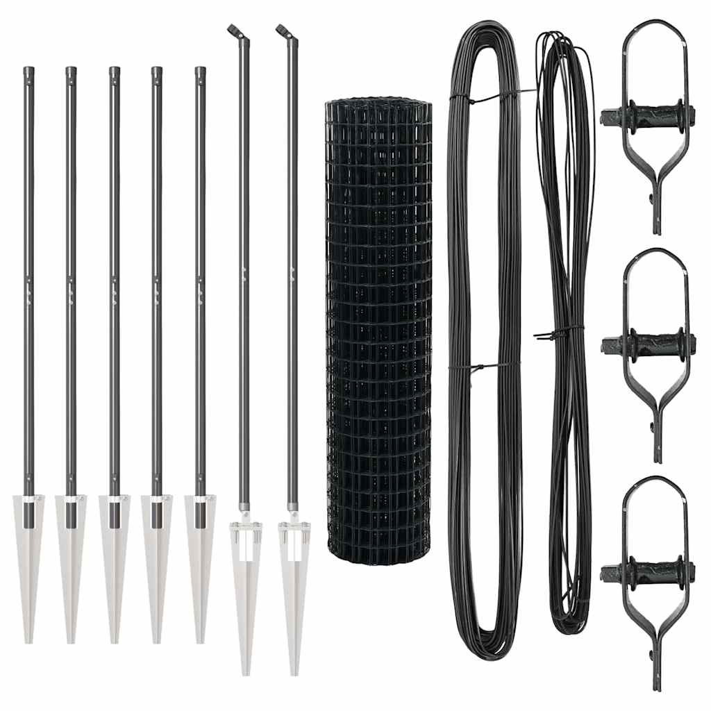 Zaun mit Pfosten Grau 1,4 x 10 m Stahl und PVC