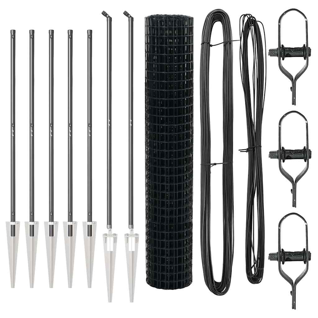 Zaun mit Pfosten Grau 1,6 x 10 m Stahl und PVC