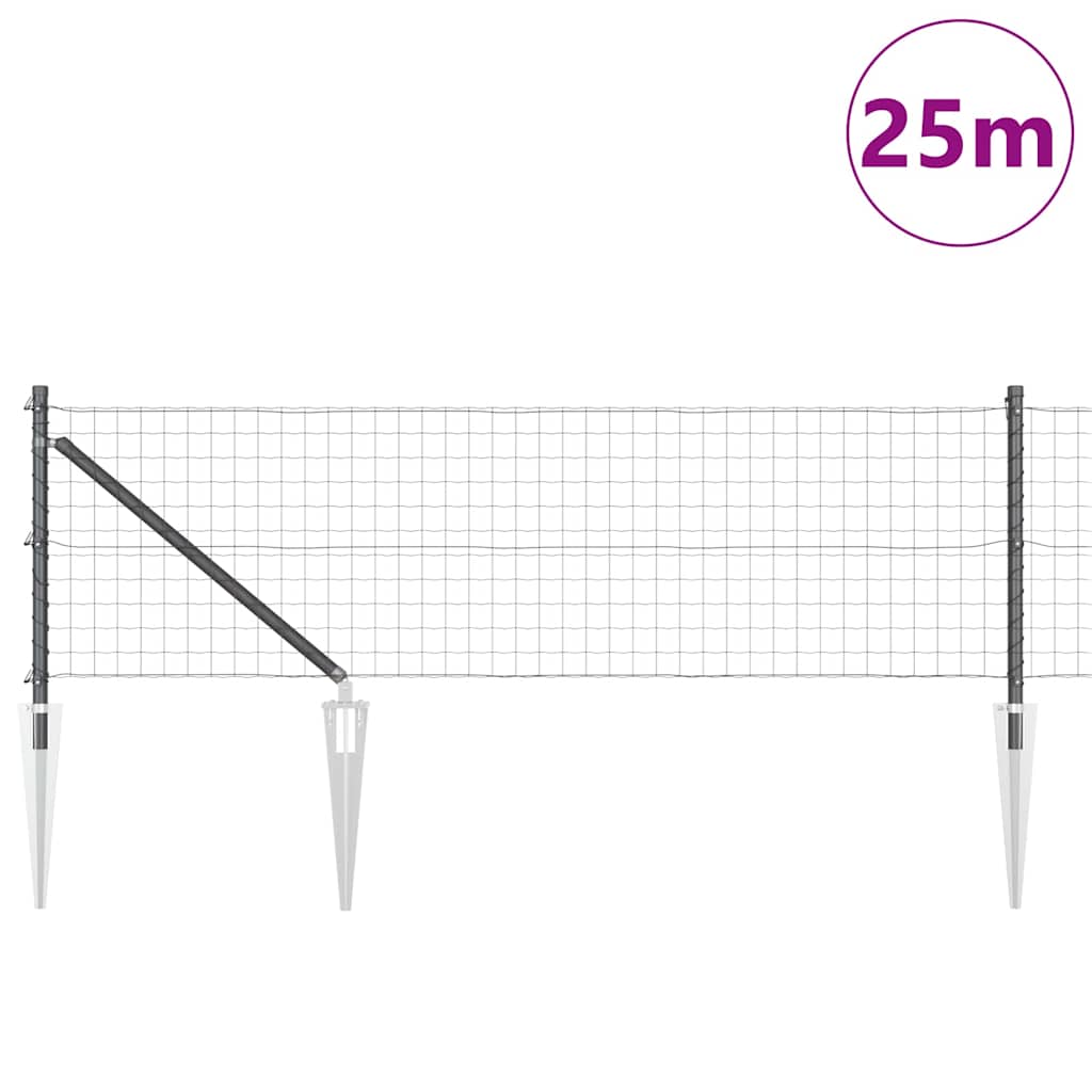 Zaun mit Pfosten Grau 0,8 x 25 m Stahl und PVC