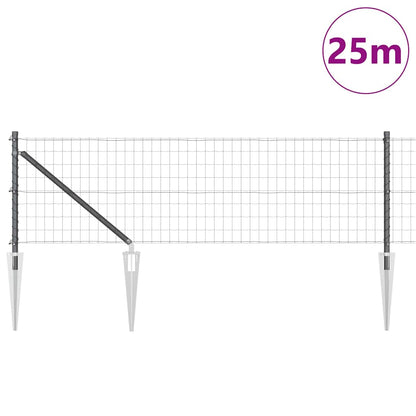 vidaXL Zaun mit Pfosten Grau 0,8 x 25 m Stahl und PVC