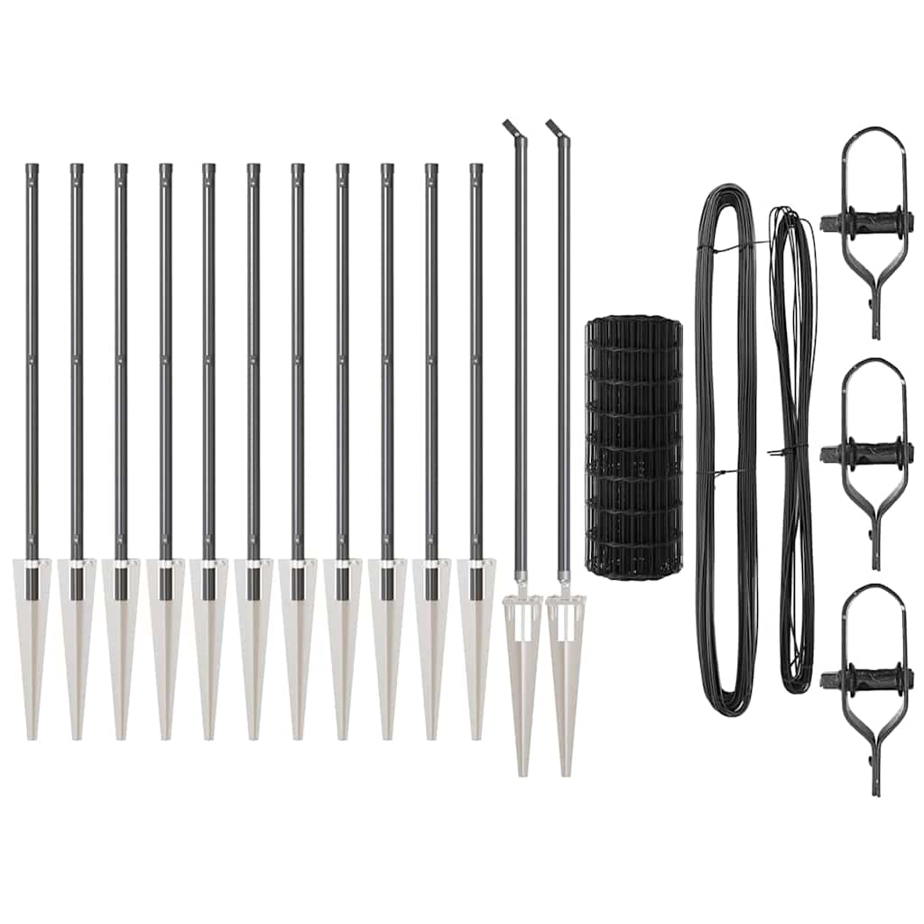 Zaun mit Pfosten Grau 0,8 x 25 m Stahl und PVC