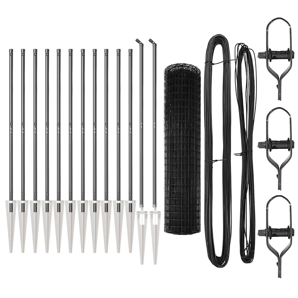 Zaun mit Pfosten Grau 1,2 x 25 m Stahl und PVC