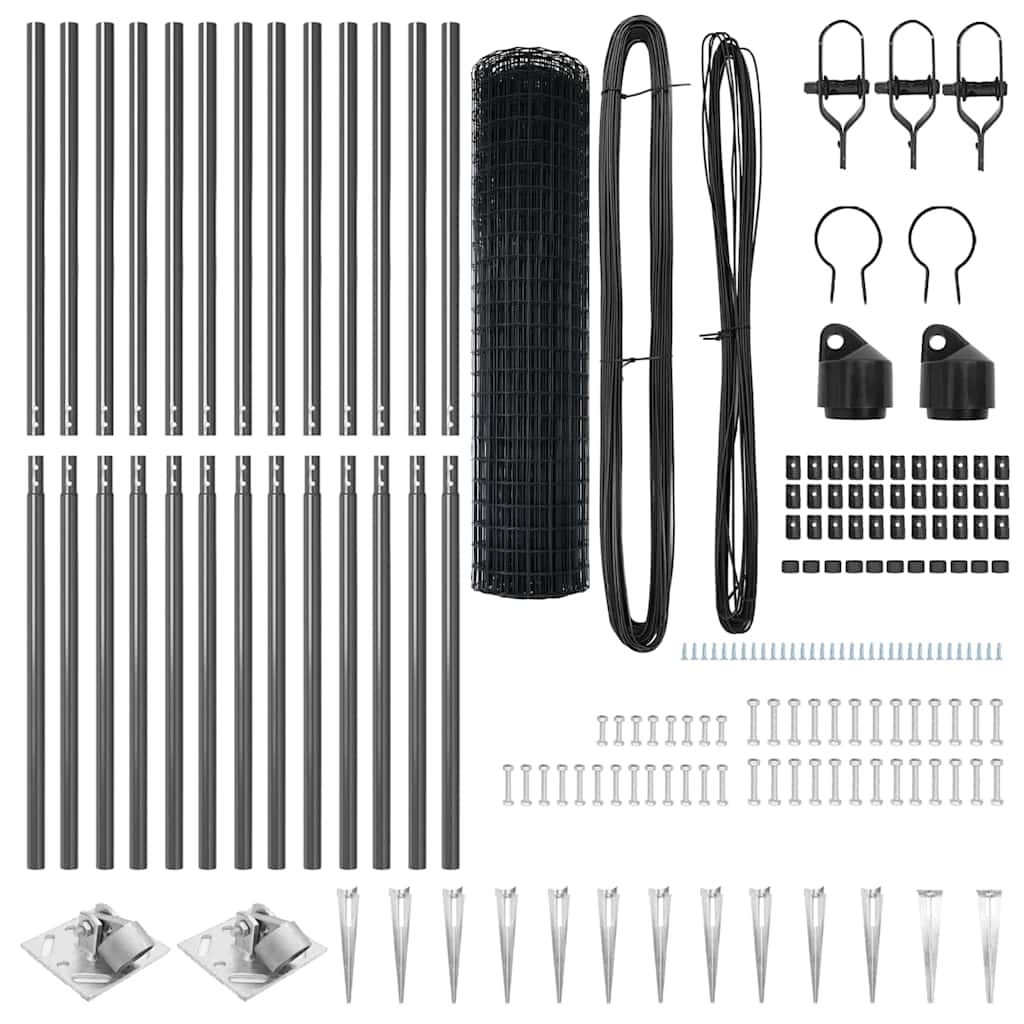 Zaun mit Pfosten Grau 1,2 x 25 m Stahl und PVC
