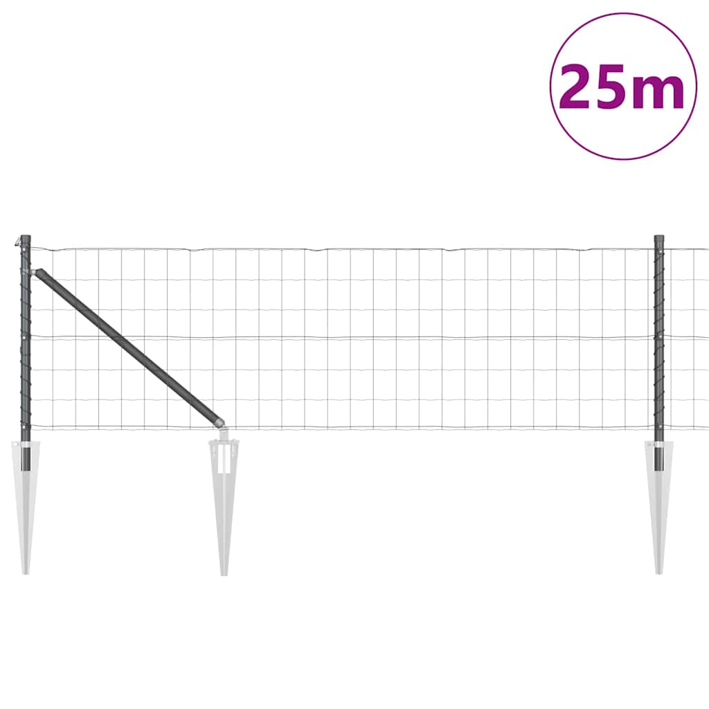 vidaXL Zaun mit Pfosten Grau 0,4 x 25 m Stahl und PVC