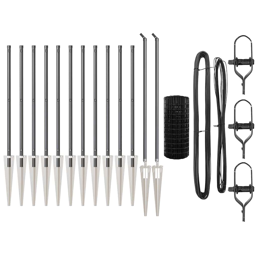 Zaun mit Pfosten Grau 0,4 x 25 m Stahl und PVC