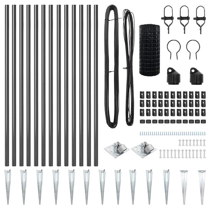 Zaun mit Pfosten Grau 0,8 x 25 m Stahl