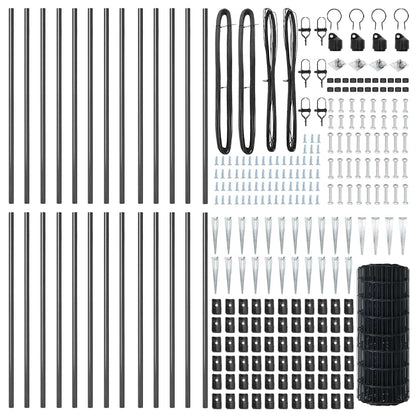 Zaun mit Pfosten Grau 0,4 x 50 m Stahl und PVC
