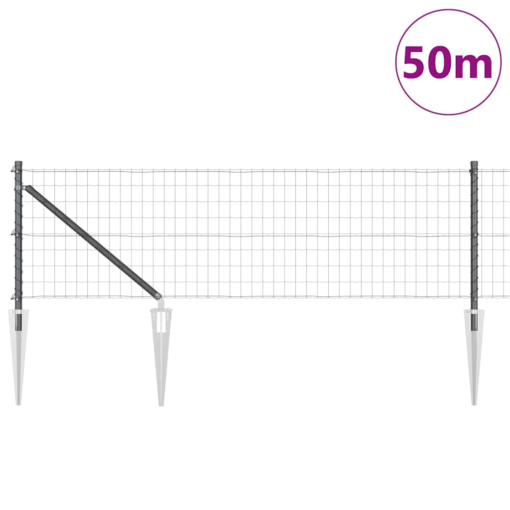 vidaXL Zaun mit Pfosten Grau 0,6 x 50 m Stahl und PVC