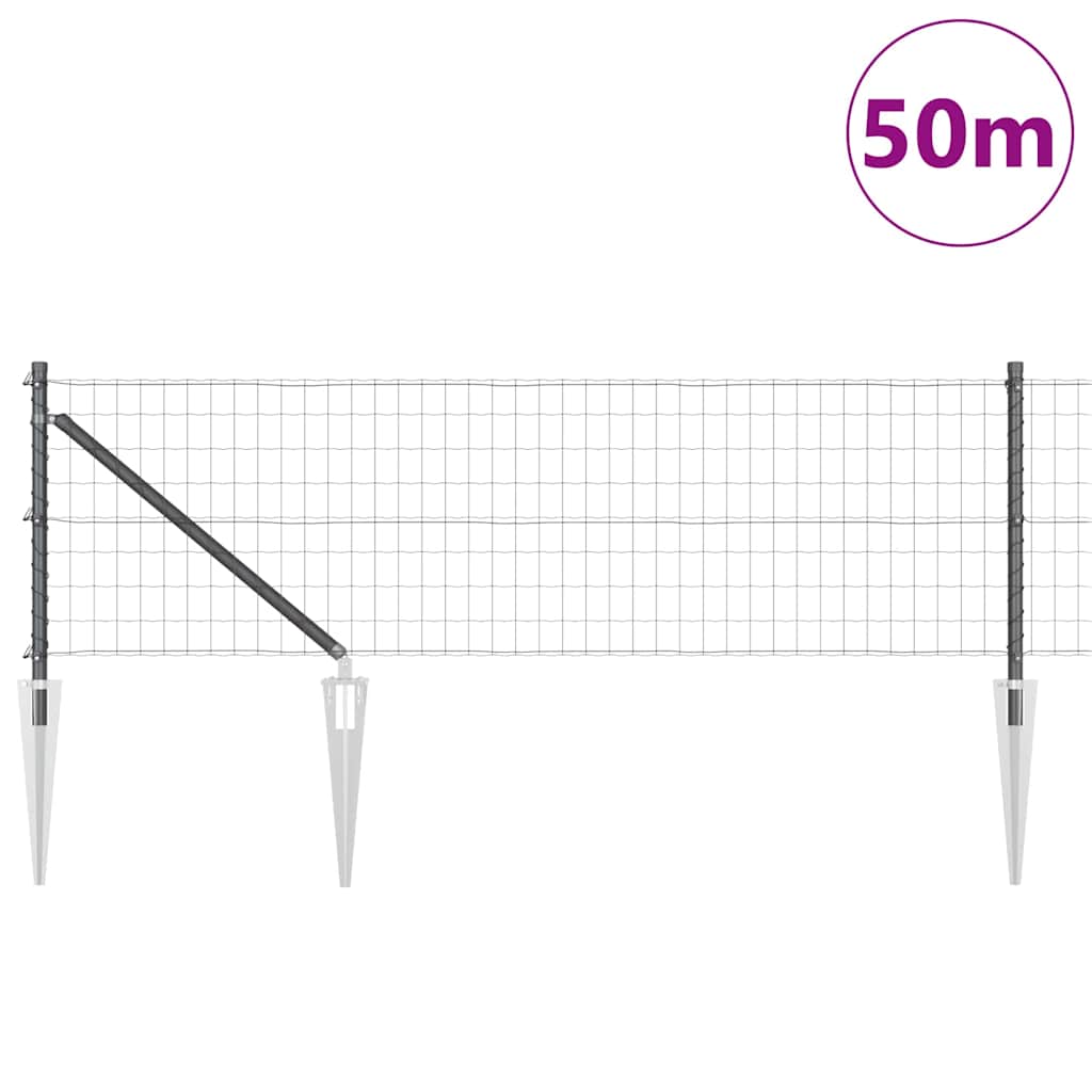 vidaXL Zaun mit Pfosten Grau 0,6 x 50 m Stahl und PVC