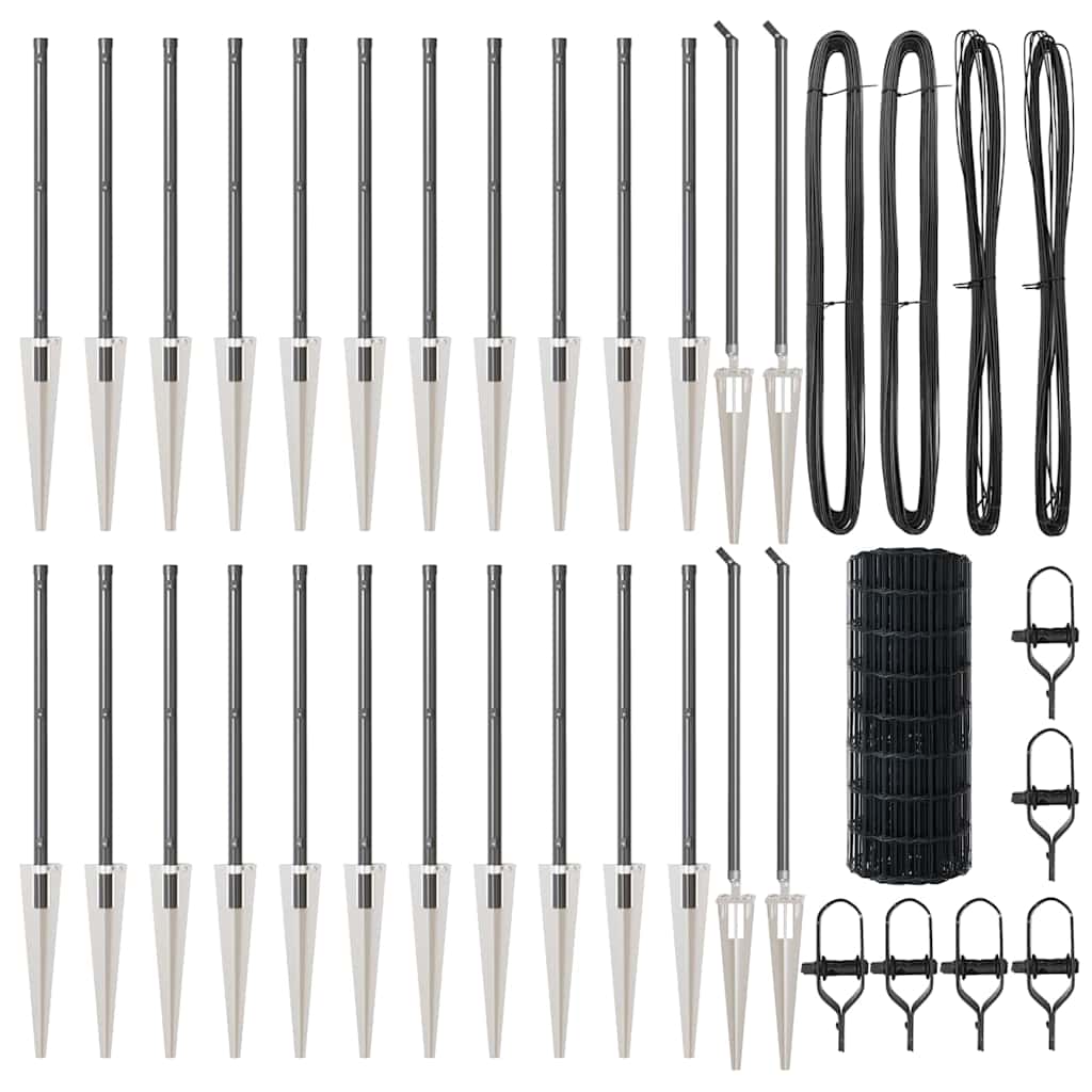 Zaun mit Pfosten Grau 0,6 x 50 m Stahl und PVC