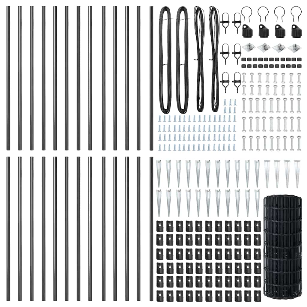 Zaun mit Pfosten Grau 0,6 x 50 m Stahl und PVC