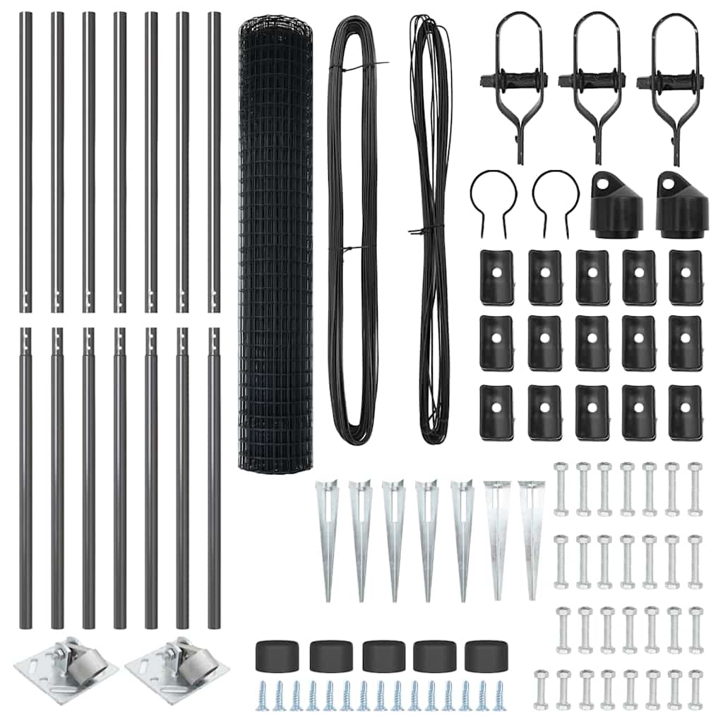 Zaun mit Pfosten Grau 1,5 x 10 m Stahl