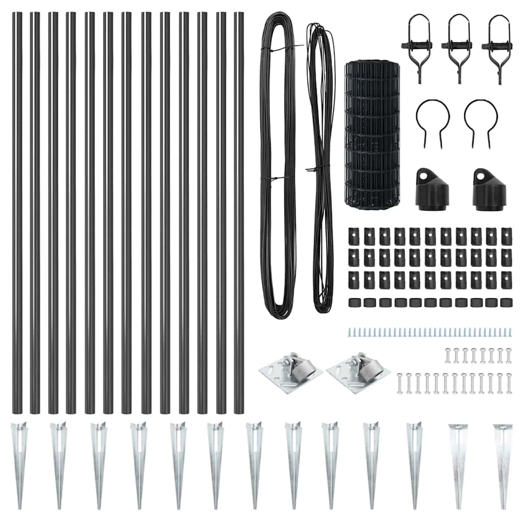 vidaXL Zaun mit Pfosten Grau 1 x 25 m Stahl