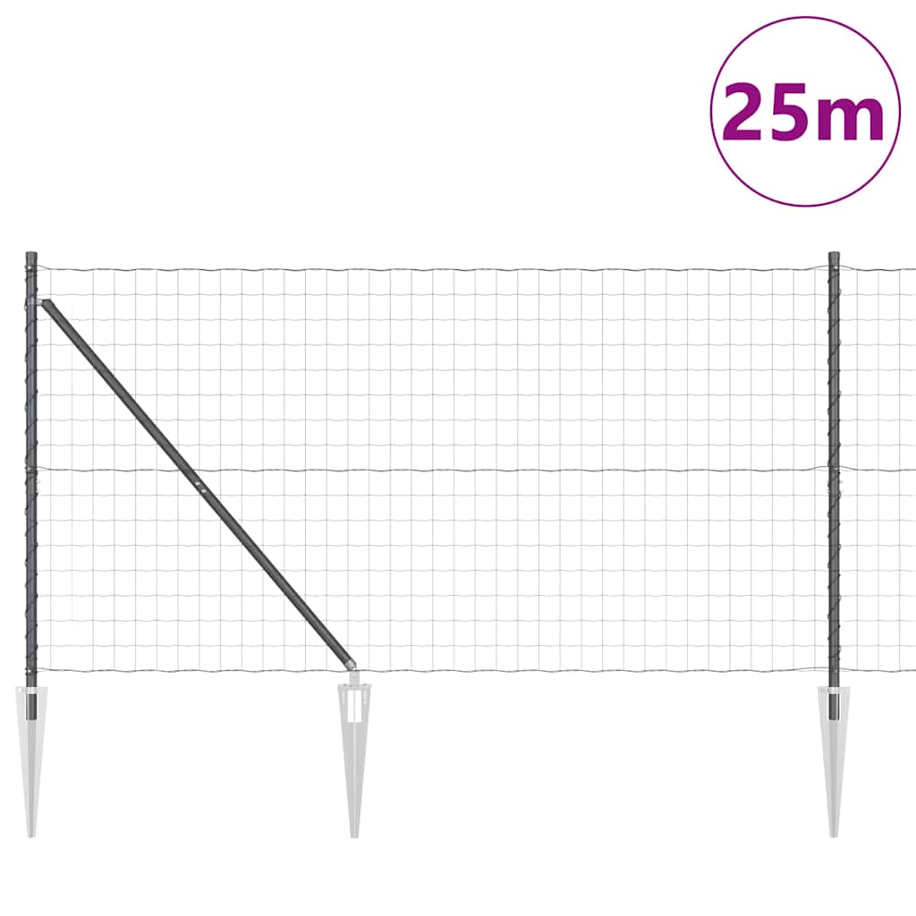 vidaXL Zaun mit Pfosten Grau 1,2 x 25 m Stahl